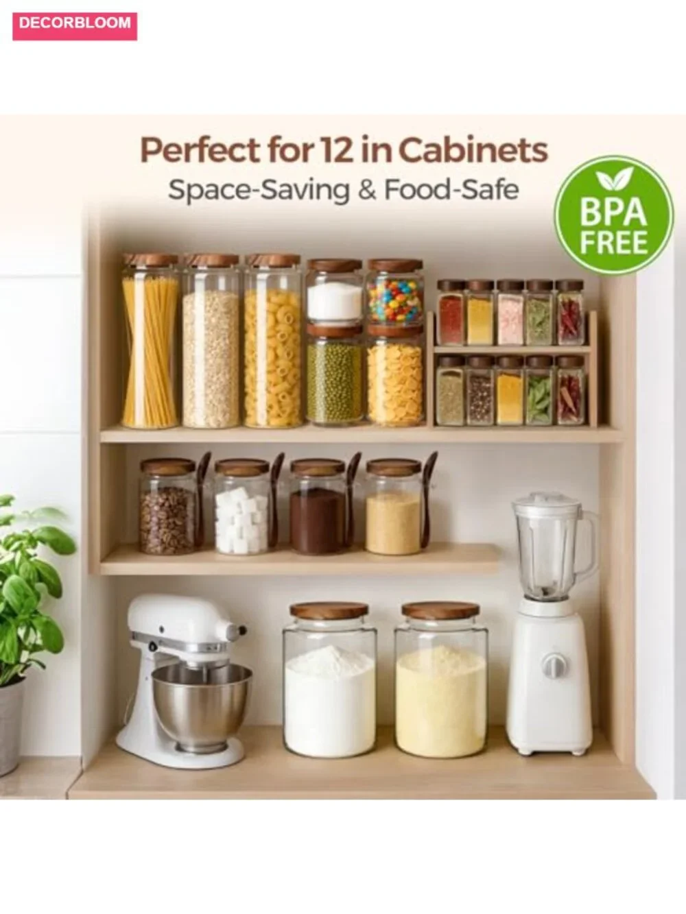 Glass Pantry Storage Container Set with Acacia Wood Lids, Airtight Stackable